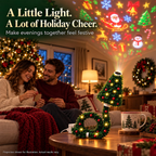 Couple enjoying the Merrilume projector on a cozy Christmas evening