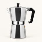 Dolce Mattina Italian Moka Pot in Classic Silver, studio shot