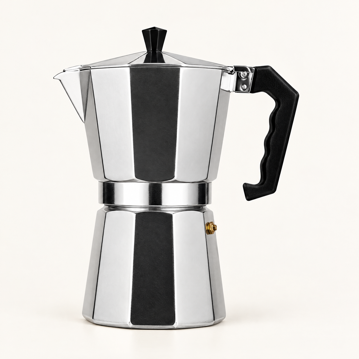 Dolce Mattina Italian Moka Pot in Classic Silver, studio shot