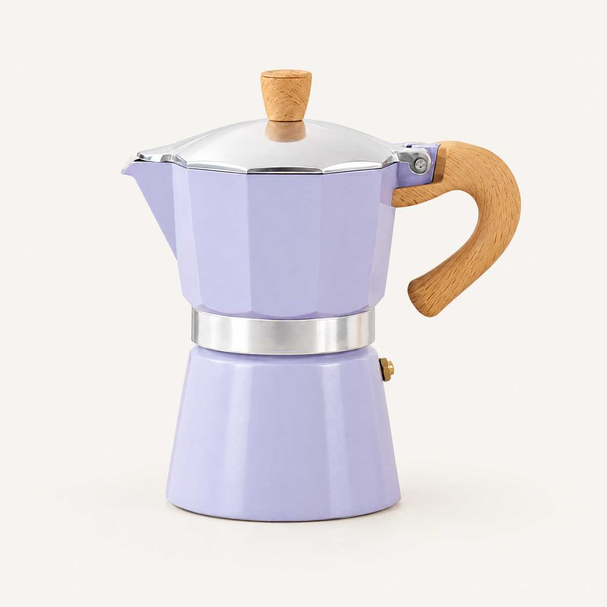 Dolce Mattina Italian Moka Pot in Lavender Mist, studio shot