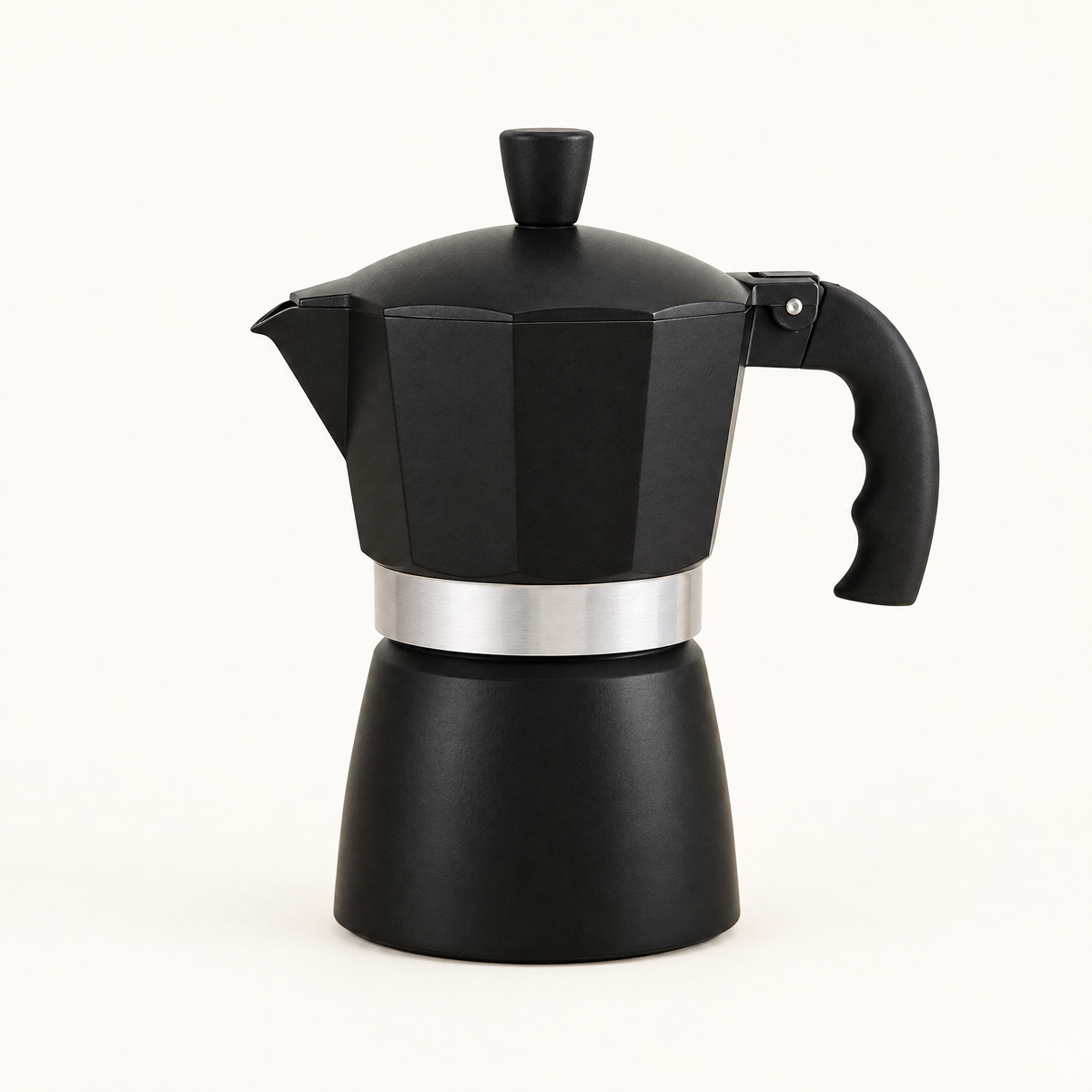 Dolce Mattina Italian Moka Pot in Matte Nero, studio shot