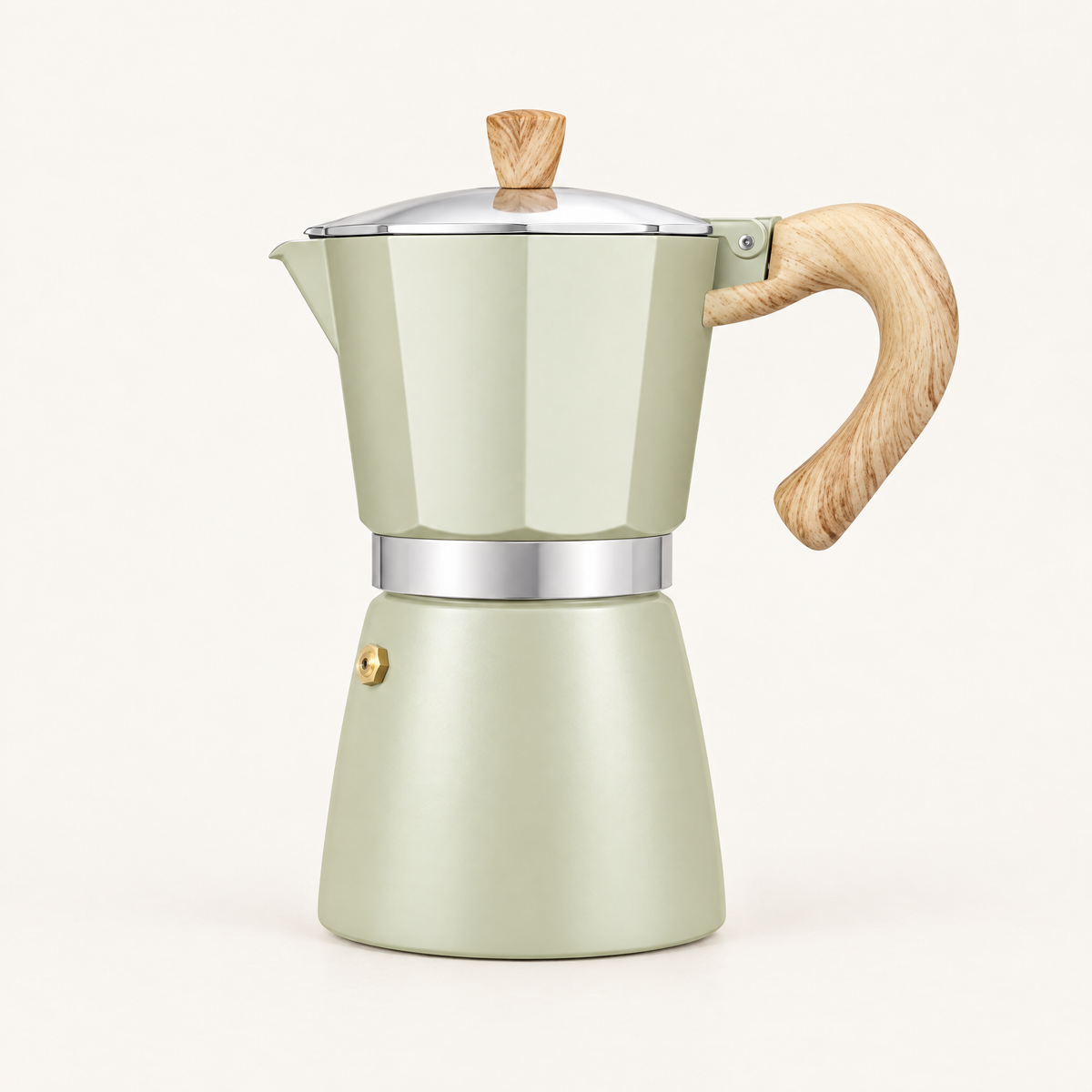 Dolce Mattina Italian Moka Pot in Pistachio Cream, studio shot