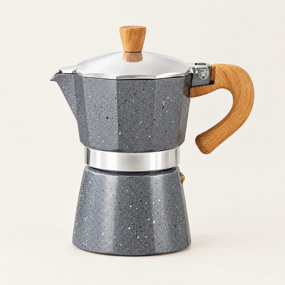 Dolce Mattina Italian Moka Pot in Stardust Gray, studio shot