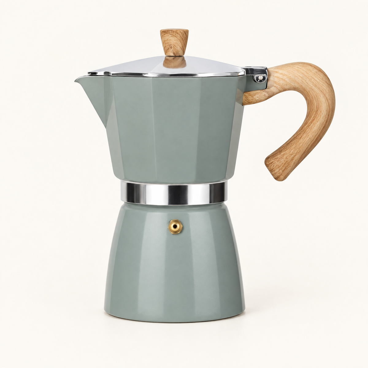 Dolce Mattina Italian Moka Pot in Tuscan Sage, studio shot