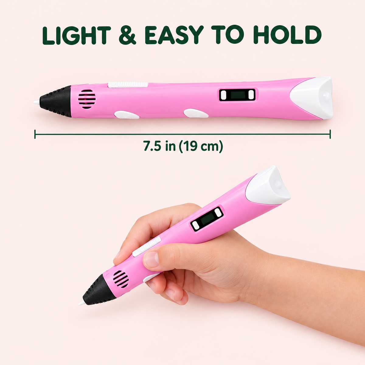 7.5 in long and light enough for kids' hands