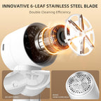 White FuzzAway 6-leaf stainless steel blade and honeycomb mesh