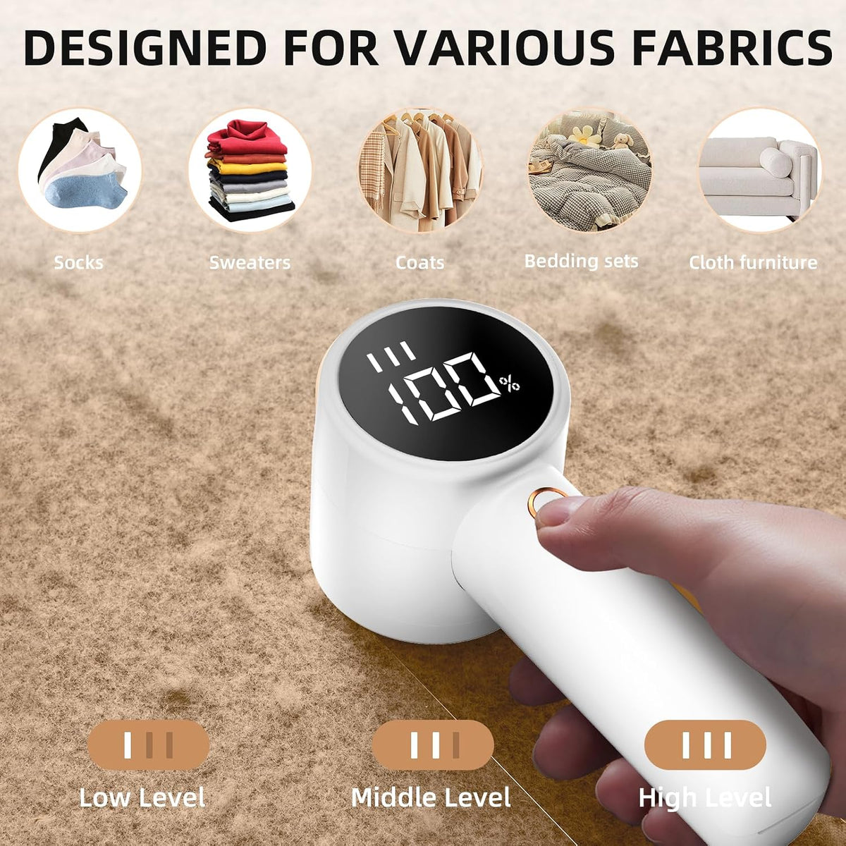White FuzzAway 3 speed levels for socks, sweaters, coats, bedding and sofas