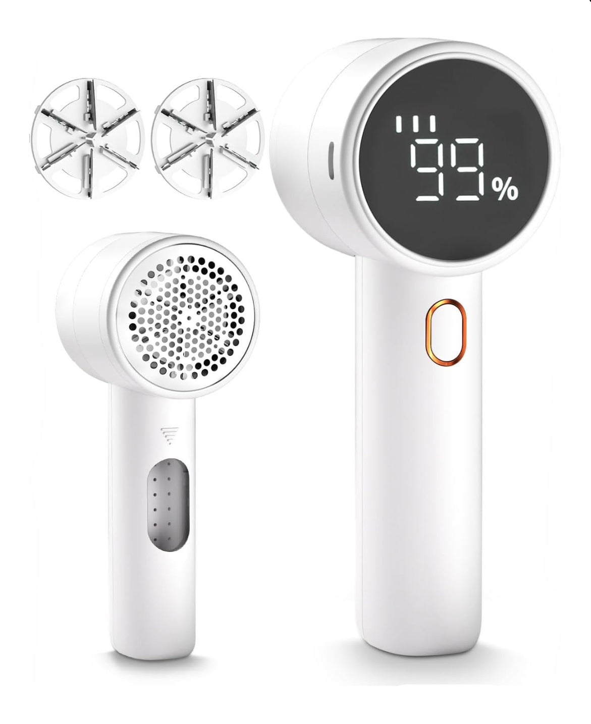 FuzzAway fabric shaver in white with 2 spare blades