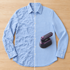 Before and after: wrinkled shirt next to a smooth pressed shirt