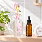 Pink RootGlide on a bathroom shelf
