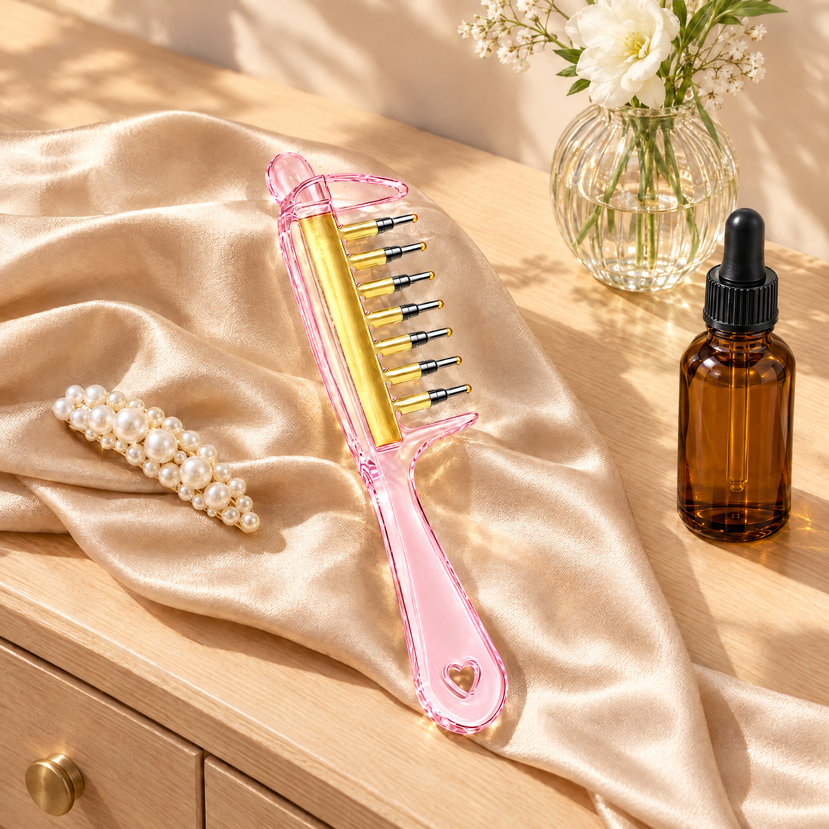 Pink RootGlide on a silk scarf with a pearl clip