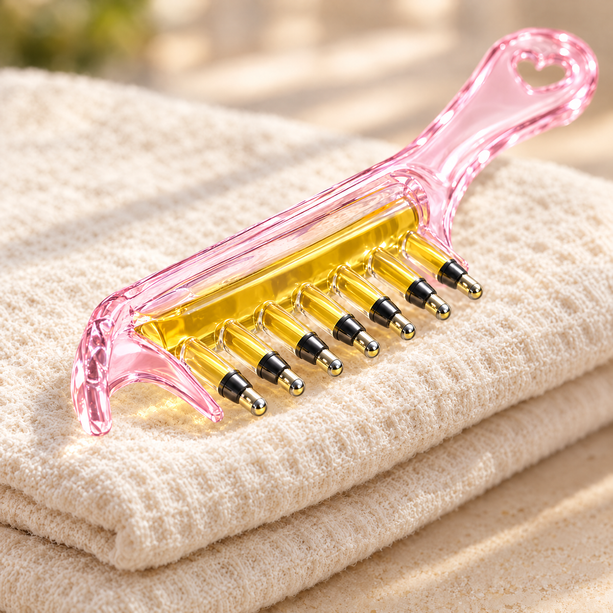 Pink RootGlide 7 rollerball tips on a towel