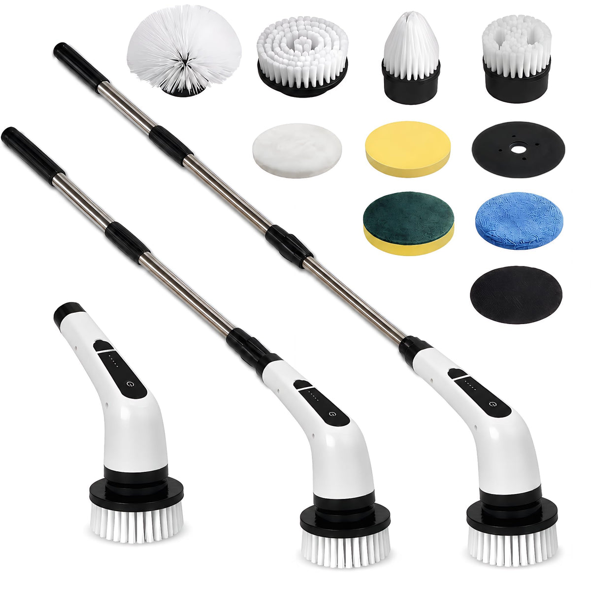 ShineSpin 9-in-1 electric spin scrubber with extension poles and all brush heads