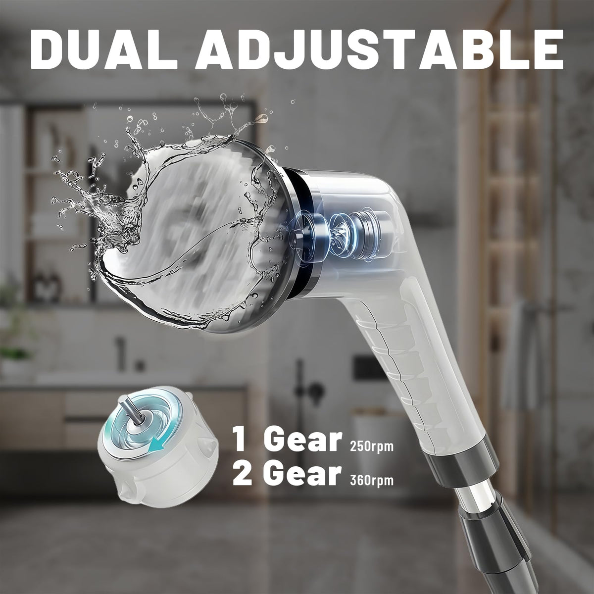 ShineSpin two speed settings, 250 and 360 rpm
