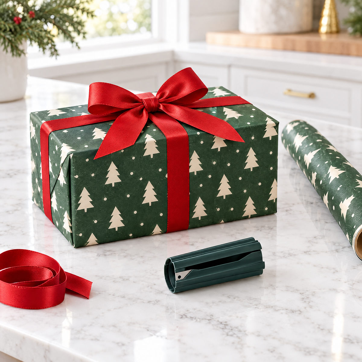 Green SnapCut next to a neatly wrapped gift
