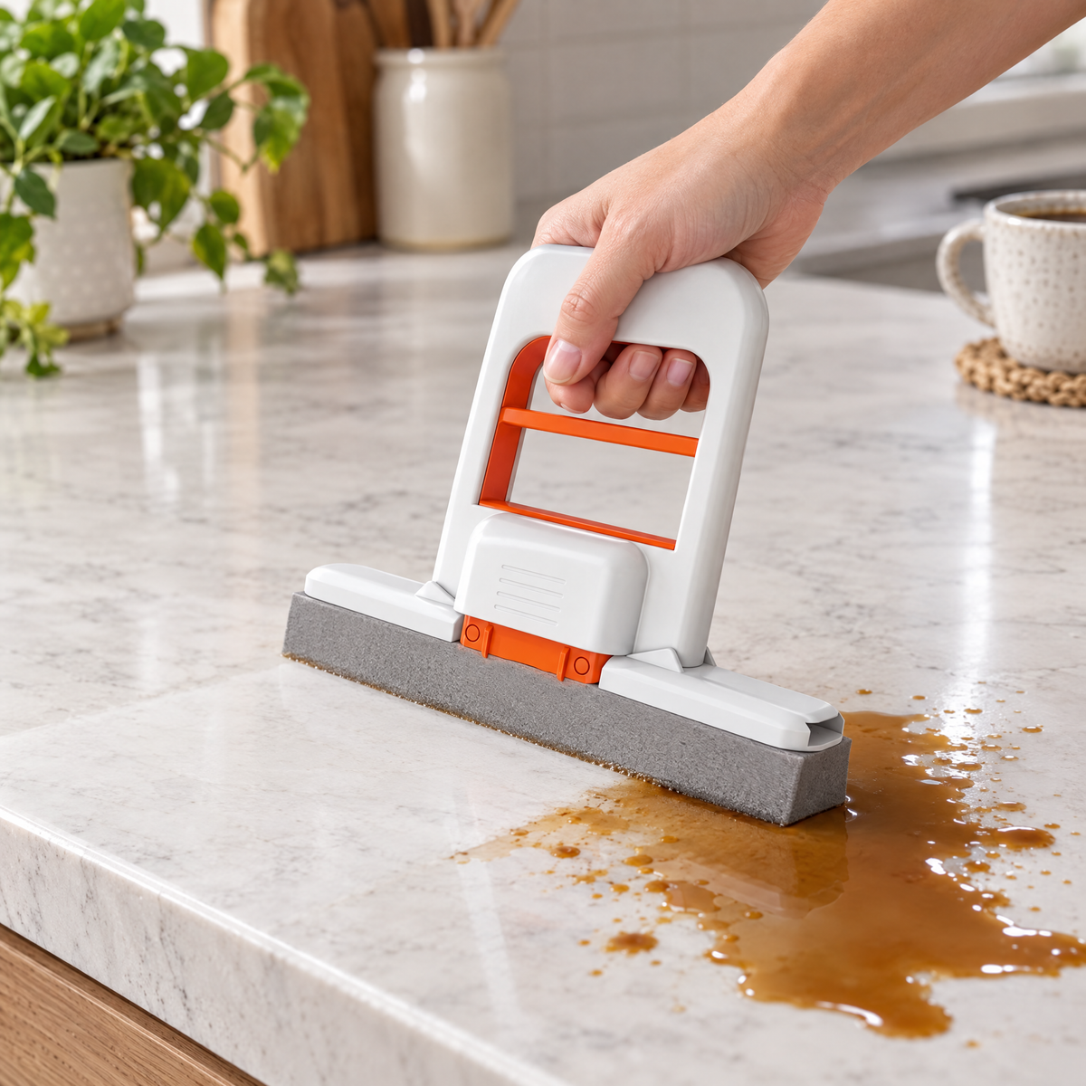 Soaking up a coffee spill on a marble counter