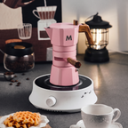 Pink ThermaCrema brewing on a hot plate