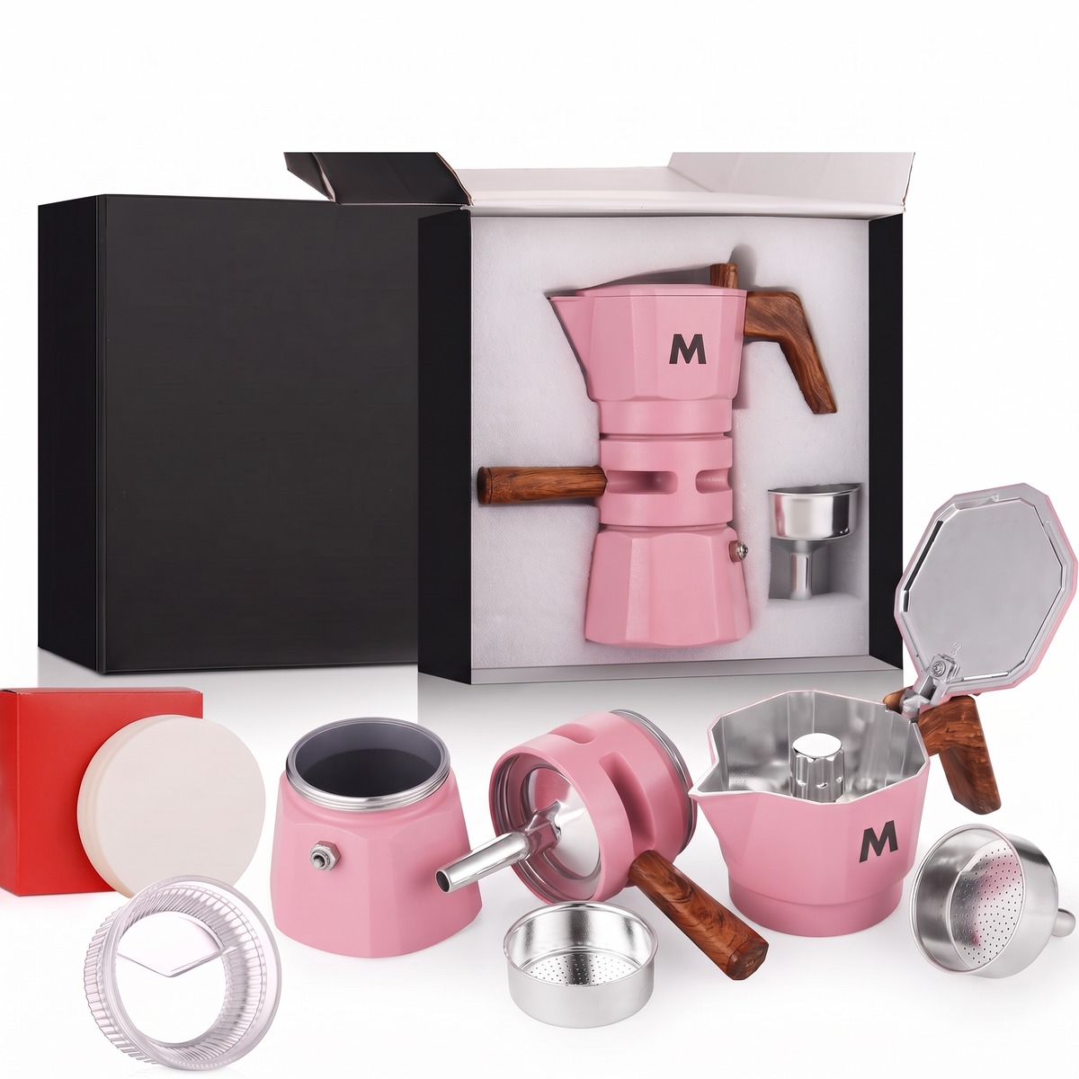 Pink ThermaCrema in its gift box with accessories