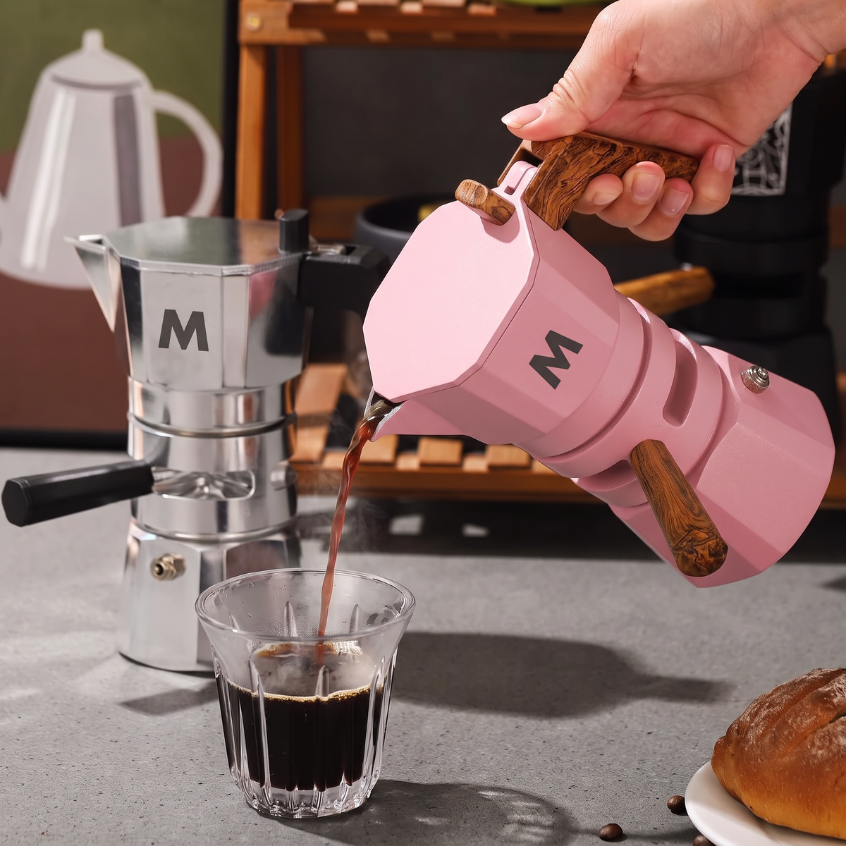 Pouring coffee from the pink ThermaCrema